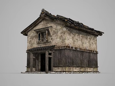 Ancient Traditional Building Structure With Stone Walls Wooden Doors And Tiled Roof 3d model
