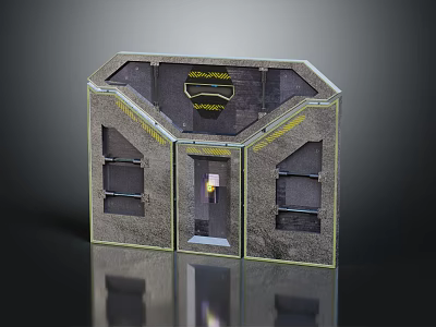 Architectural Model Gray Structure With Yellow Accent Lines Central Doorway And Side Window Details 3d model