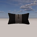 Elegant Gray Pleated Velvet Throw Pillow With Central Strap And Metal Ring Accent