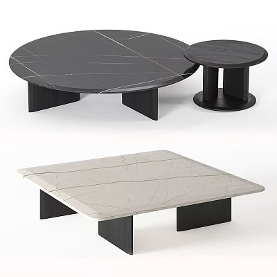 Modern Black And White Marble Coffee Tables With Black Base And Round Square Shapes 3d model
