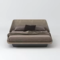 Modern Gray Double Bed With Upholstered Frame Pillows And Blanket
