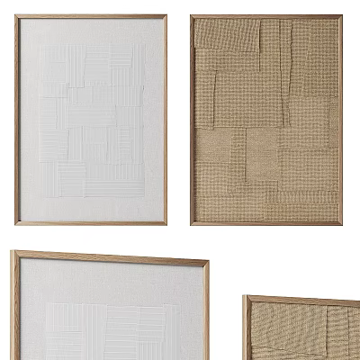 Abstract Paintings With Textured Linen And Wooden Frames For Home Wall Decor 3d model