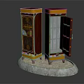 Vintage Commercial Storage Cabinets With Wooden Finish Metal Accents Open Door And Shelves