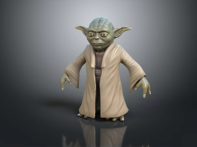 Yoda Game Movie Character With Green Skin Long Robe And Large Ears 3d model