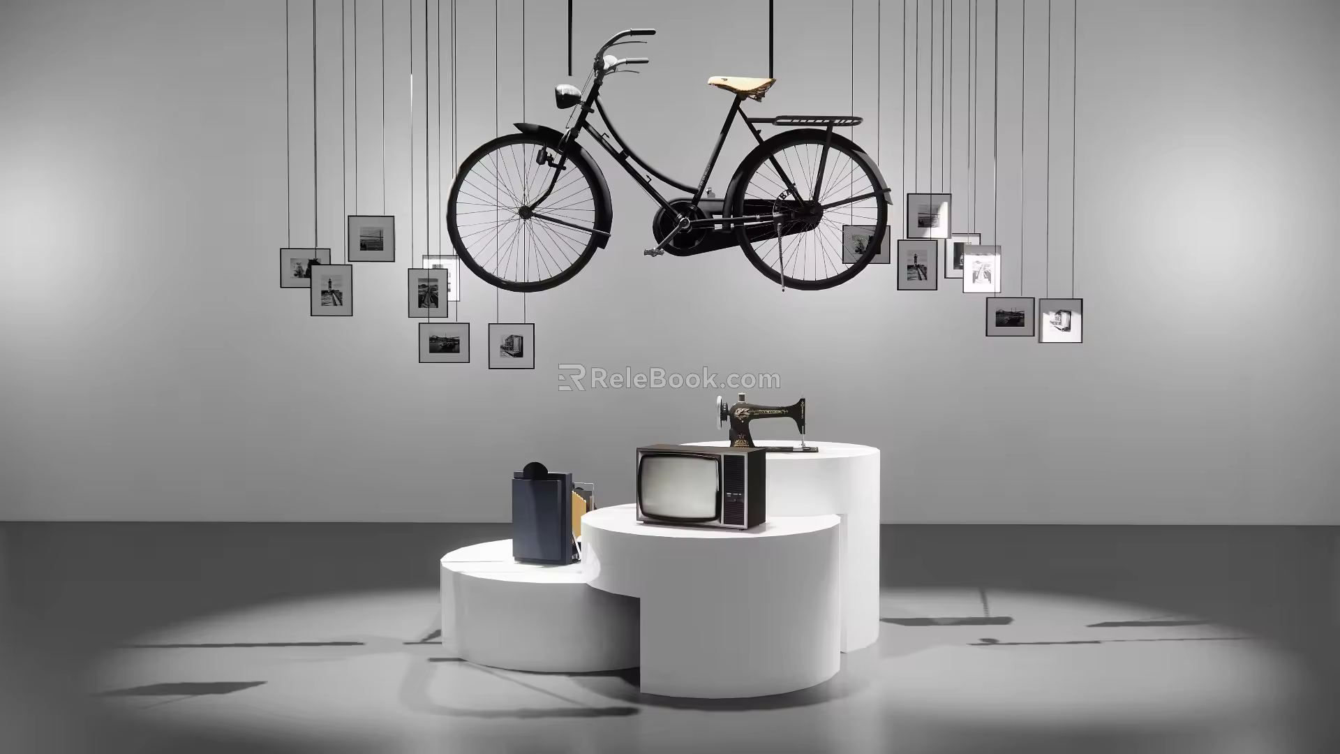 Modern display stand shows old memory art installation 3d model