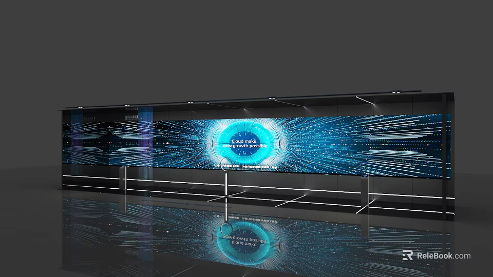 Modern Digital Background Wall With Dynamic Blue Light Lines And Sleek Design 3d model 