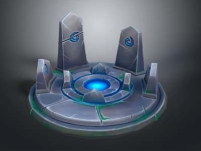 Mystical Stone Platform With Blue Glowing Circles And Ancient Monoliths 3d model