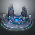 Mystical Stone Platform With Blue Glowing Circles And Ancient Monoliths