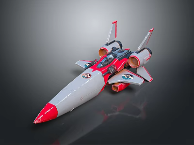 Gray and Red Cosmic Spacecraft Model With Multiple Engines And Wings 3d model