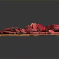 Fresh Raw Beef Slices Neatly Arranged On Wooden Cutting Board Ready To Cook