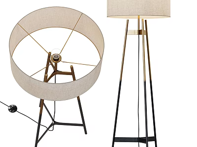 Modern Floor Lamp Featuring Linen Shade And Tripod Metal Stand Design 3d model