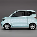 Light Blue Small Mini Car With Red Front Logo And Compact Body Design 3d model