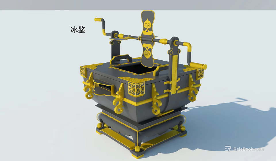 Traditional Chinese Ornament Decoration Set With Black Gold Intricate Carvings And Ancient Bingjian Design 3d model 