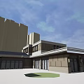 Modern Hotel Building Exterior With Grey Facade Surrounding Trees And Urban Skyline