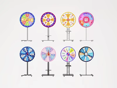 Colorful Commercial Prize Wheels with Various Designs Stands and Mobile Wheels for Events 3d model