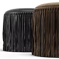 Stylish Brown Fringed Ottoman With Suede Upholstery And Gray Accent Pieces