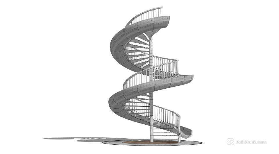 Elegant Modern Spiral Staircase Architectural Design With Metal Handrail And Curved Steps 3d model 
