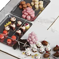 Delicious Dessert Shop Display Case With Assorted Macarons Cupcakes And Chocolates