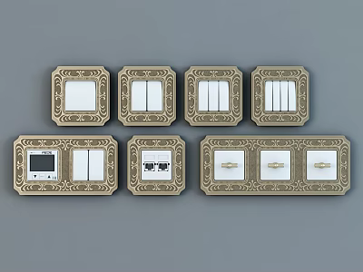 Decorative Gold Border Switch Panels With Ornate Patterns And Various Controls 3d model