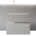 Modern Reception Desk Interior With Textured Surface Striped Wall And Long Pendant Light 3d model