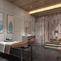Elegant Modern Lobby Interior With Dark Marble Floor TV Yellow Accent Lines And Ceiling Light Strips