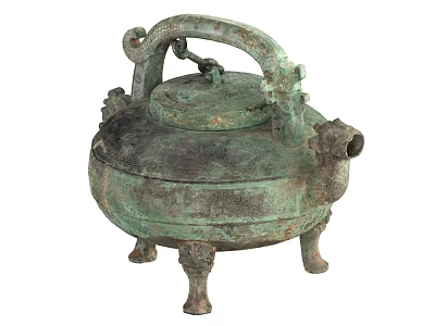 Ancient Style Ceramic Vessel With Arched Handle Lid And Mythical Beast Feet Dragon Decorations 3d model