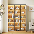 Modern Wooden Glass Door Bookcase Interior With Books Decorative Vases And Sculptures In Living Room