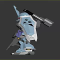 Blue And Purple Robot Character With Armor Shields Cannons And Weapons Design