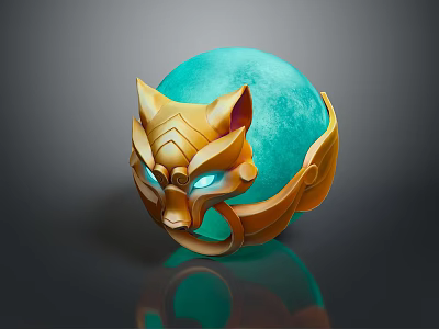 Metallic Golden Fox Head Fashion Clothing Accessory With Blue Sphere Decor 3d model