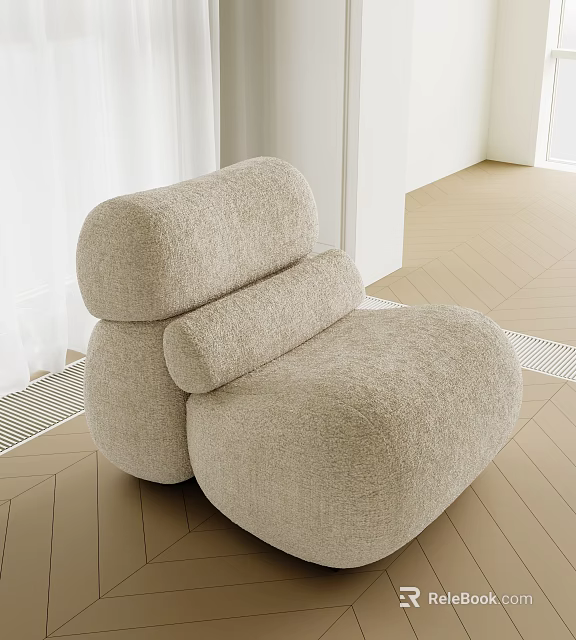 Modern Single Sofa With Plush Beige Fabric And Rounded Cozy Design 3d model