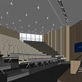 Modern Auditorium Interior With Stepped Seating Wooden Panels And Lecture Screen