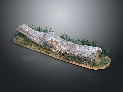 Natural Wooden Log Decoration With Green Grass Growing Around Base 3d model
