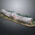 Natural Wooden Log Decoration With Green Grass Growing Around Base