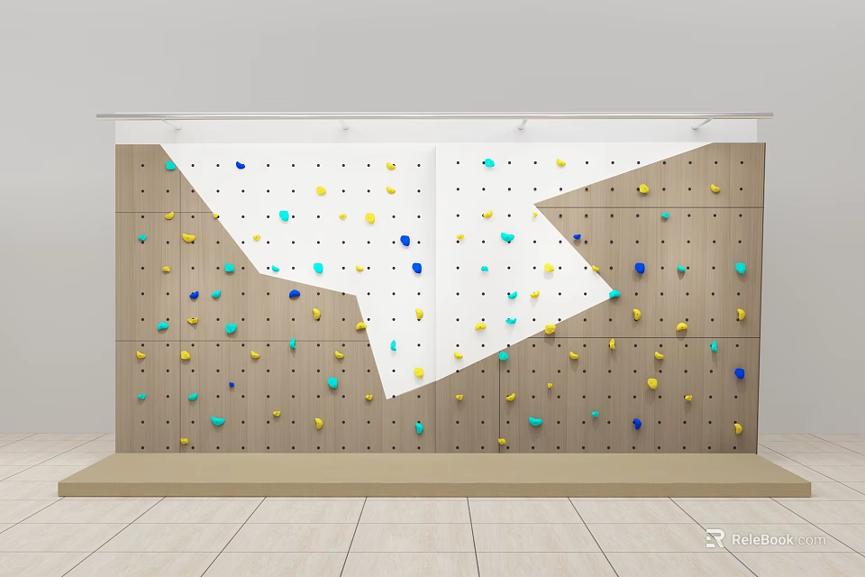 Indoor Climbing Wall Sports Equipment Featuring Colorful Holds for Fitness Training 3d model 