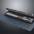 Weapons In Open Case With Sword And Gun On Grid Patterned Mat 3d model