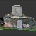 Ancient Stone Ruins Scenery With Weathered Stone Walls And Green Mossy Grass