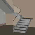 Modern Indoor Staircase With Glass Railing Gray Steps And LED Strip Lighting