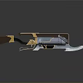 Mechanical Crossbow Weapon with Metal Frame Wooden Grip and Red Accents