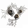 Modern Decorative Ornament Set With Ceramic Vases Dry Branches And White Pedestals