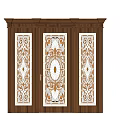 Elegant Wooden Entrance Door With Ornate Carved Patterns And Glass Panels