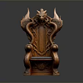 Ornate Wooden Chair With Intricate Dragon Carvings On Backrest And Armrests