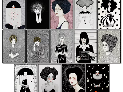 Diverse Style Portrait Paintings With Unique Hairstyles Clothing And Artistic Details 3d model