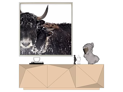 Detailed Black Yak Animal Painting Framed Wall Art For Home Decor 3d model