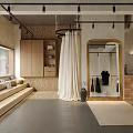 Modern Clothing Store Interior With Purple Door Large Windows Counter And Pendant Light