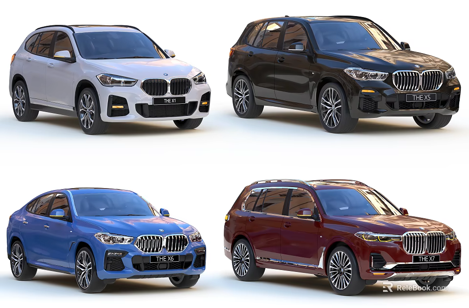 Different Colored SUV Cars Showcased In White Black Blue And Red 3d model 