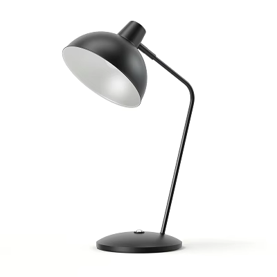 Modern Black Table Lamp With Curved Arm Round Base White Shade For Home Lighting 3d model