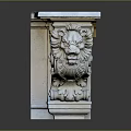 Elegant Roman Column with Detailed Lion Head Carving and Stone Decorative Design