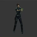 Full Length Portrait Of Woman In Police Uniform Holding Gun In Shooting Stance