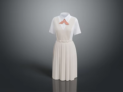 Women's Dress with Shirt Collar Short Sleeves and Pleated Skirt Design 3d model