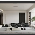 Modern Living Room Interior Design With Black Sofa White Coffee Table Green Plant And Bookshelf